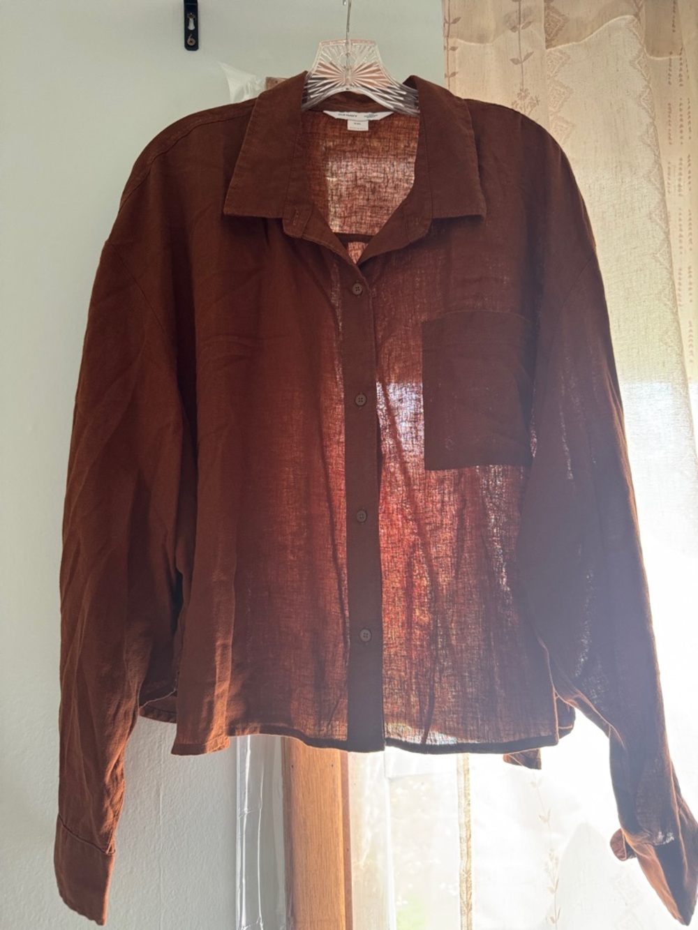 Old Navy Rust Brown Cropped Sheer Button-Up